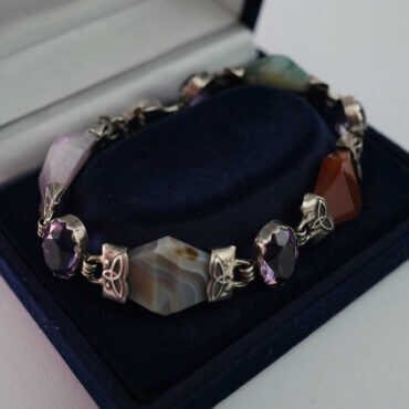 Antique Silver Bracelet Scottish Agate & Amethyst 1920's 7