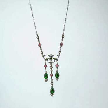 Edwardian Paste & Imitation Split Pearl Pendant Silver Necklace Suffragette Colours Circa 1905 4