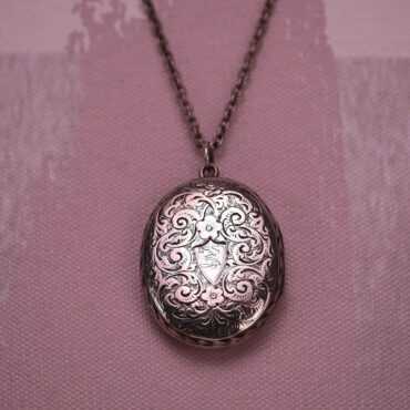 Victorian Engraved Locket Pendant Necklace, Silver